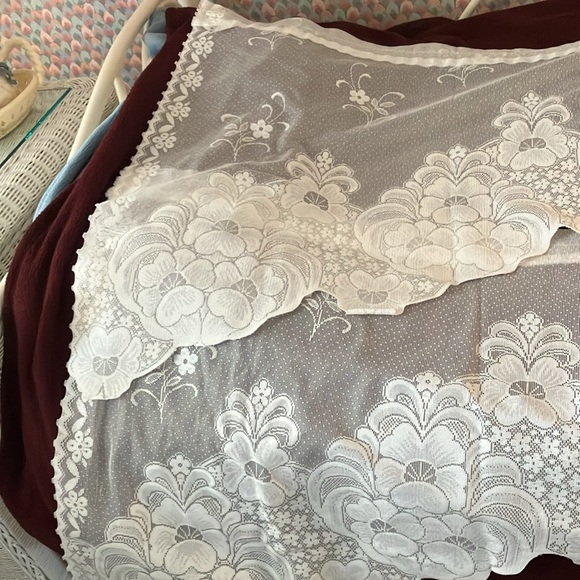 VINTAGE SWAG VALENCES PAIR  SEMISHEER COTTON POLYESTER - Picture 4 of 15